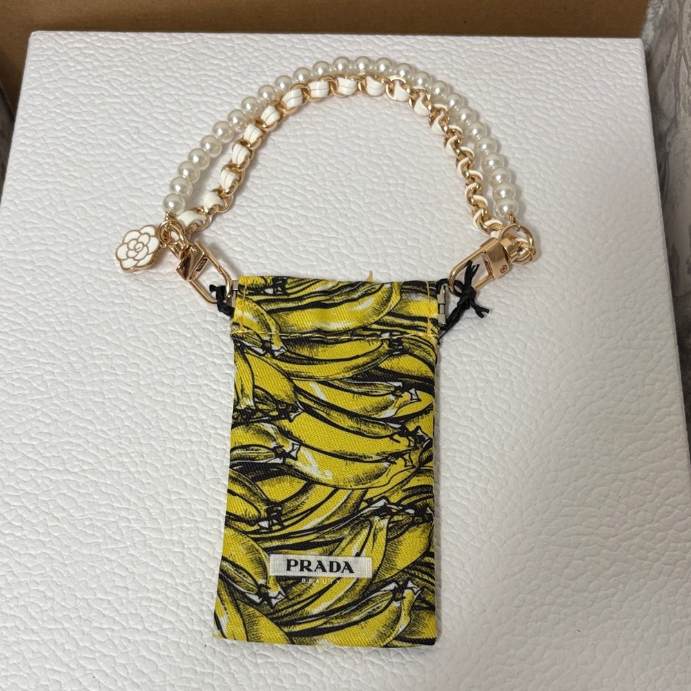 Prada Yellow Banana Print Mini Bag with Pearl Handle